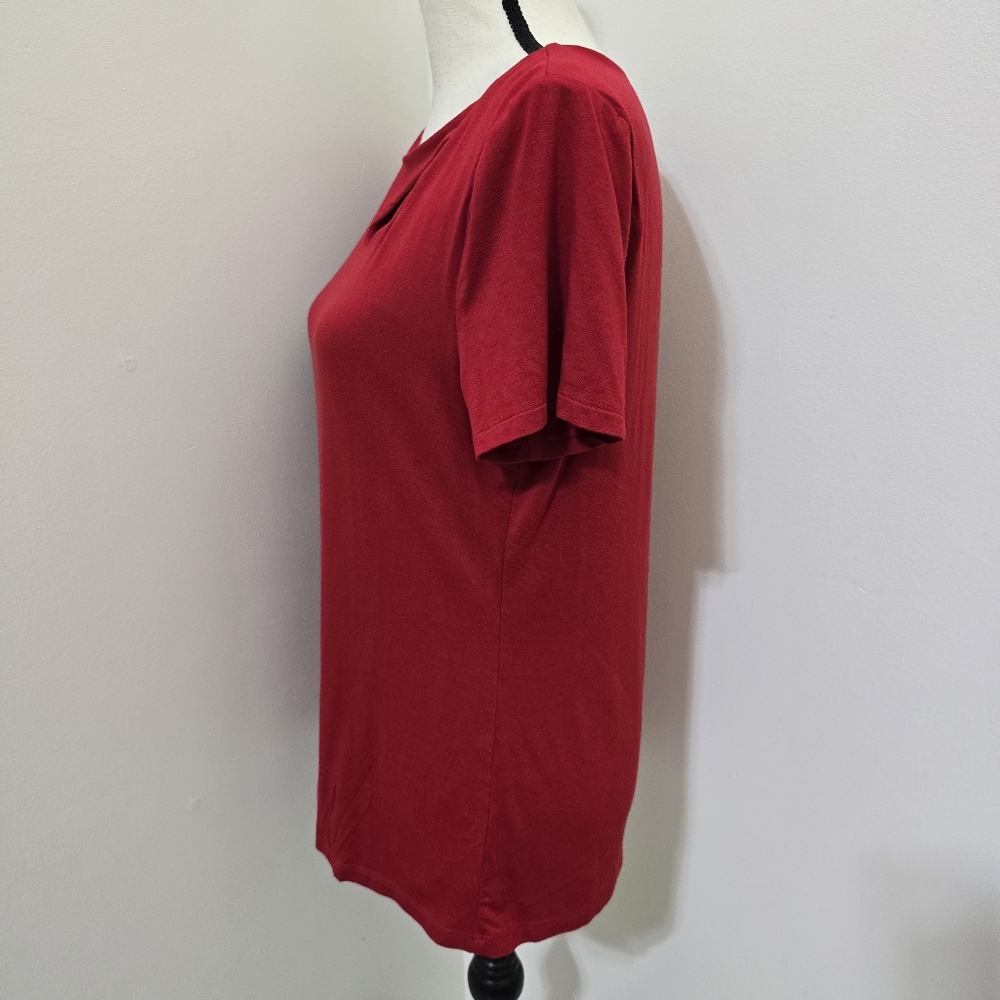 INC size Large Short Sleeve Stretch Top Cut Out‎ Chest Red - Picture 5 of 11
